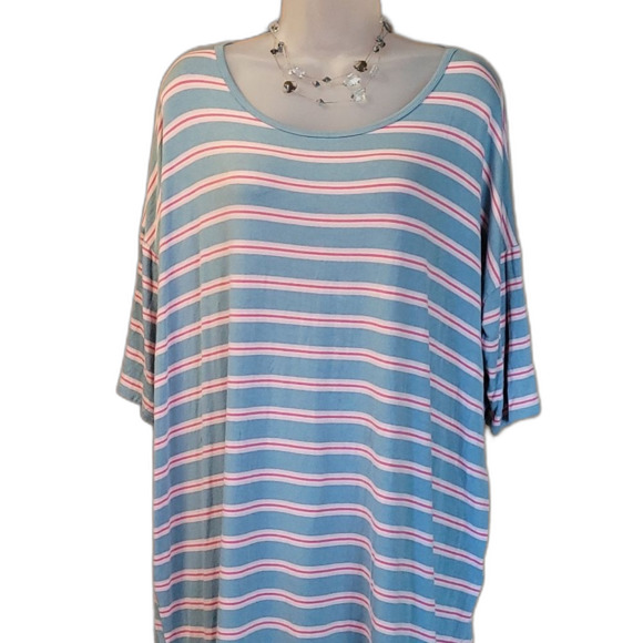 LuLaRoe GiGi Long Flowy Blouse Boat Neck High Low Hem T Shirt Quarter Sleeve Top - Picture 2 of 16